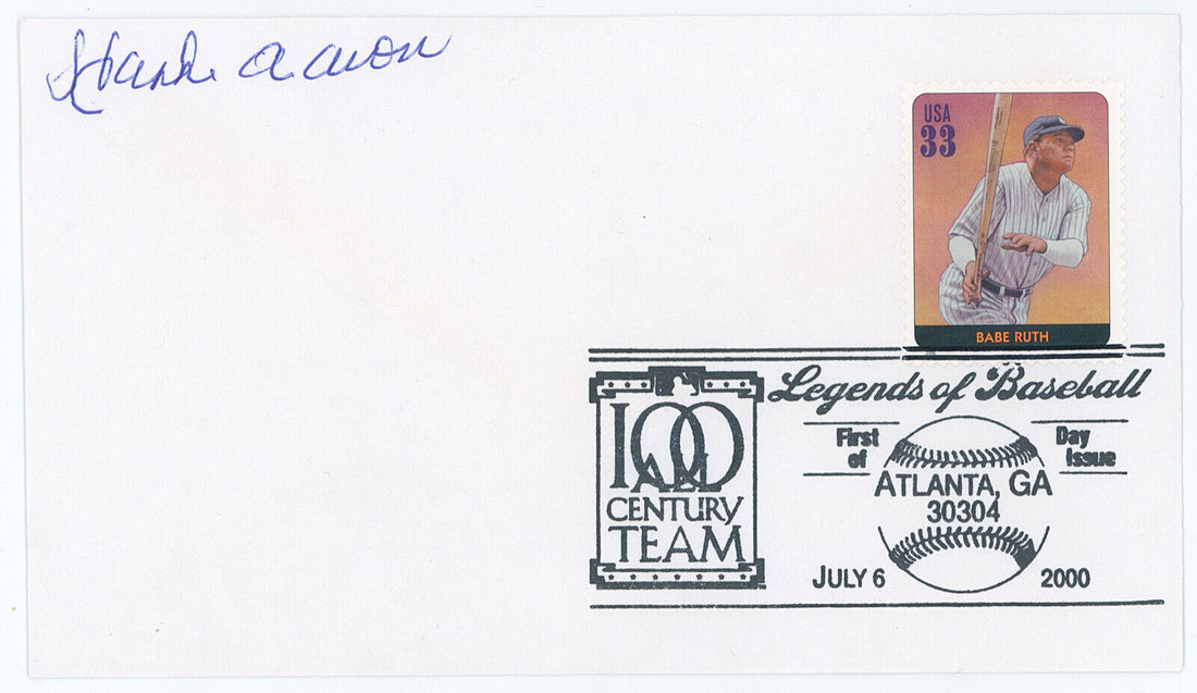 Hank Aaron Signed First Day Cover, Babe Ruth. Autograph JSA Auto