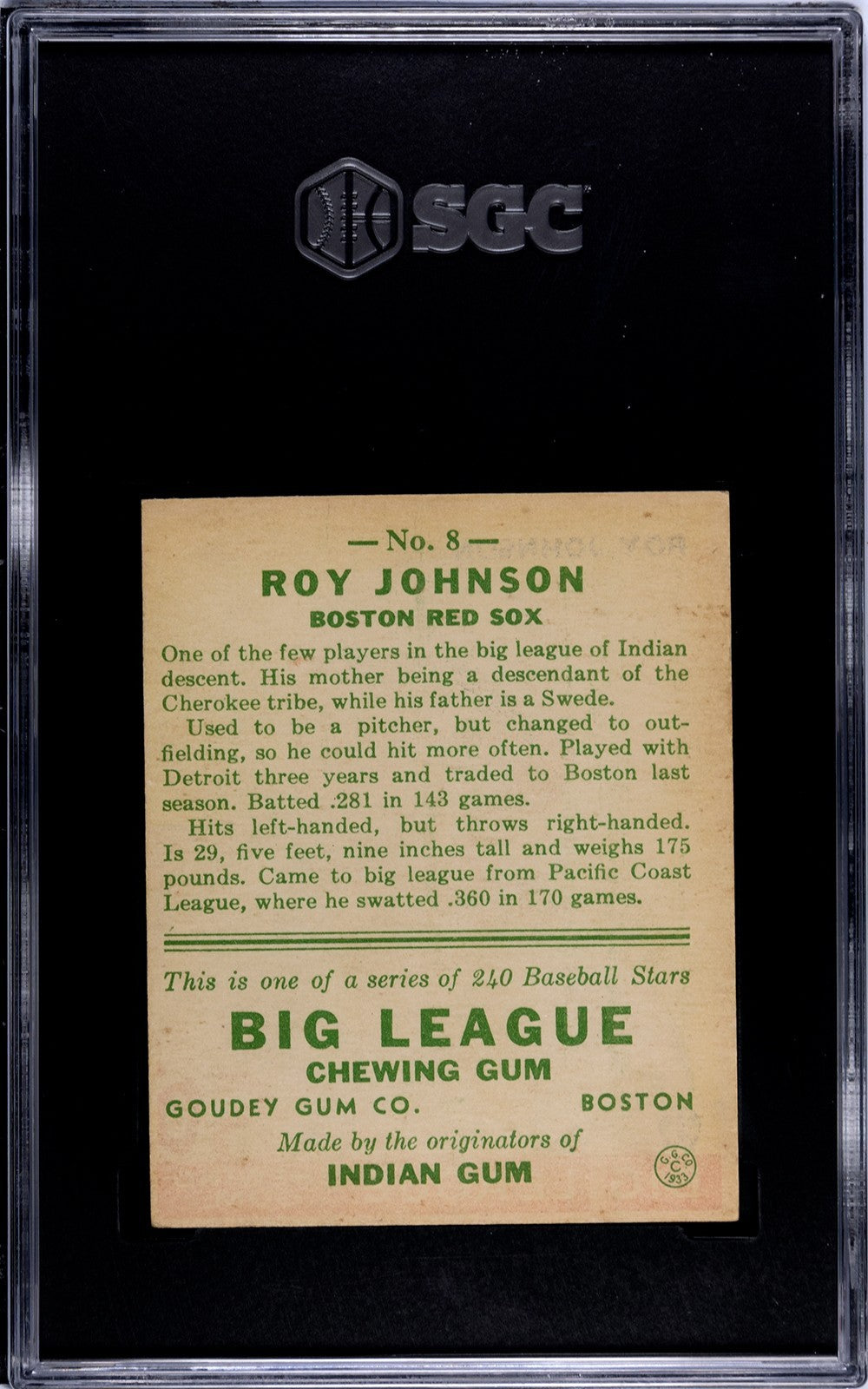 1933 Goudey Roy Johnson 