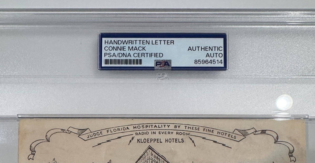 Connie Mack Handwritten Letter with Full Autograph. PSA JSA8