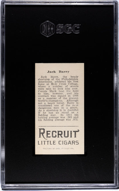 1912 Recruit Little Cigars T207 Jack Barry SGC Authentic1