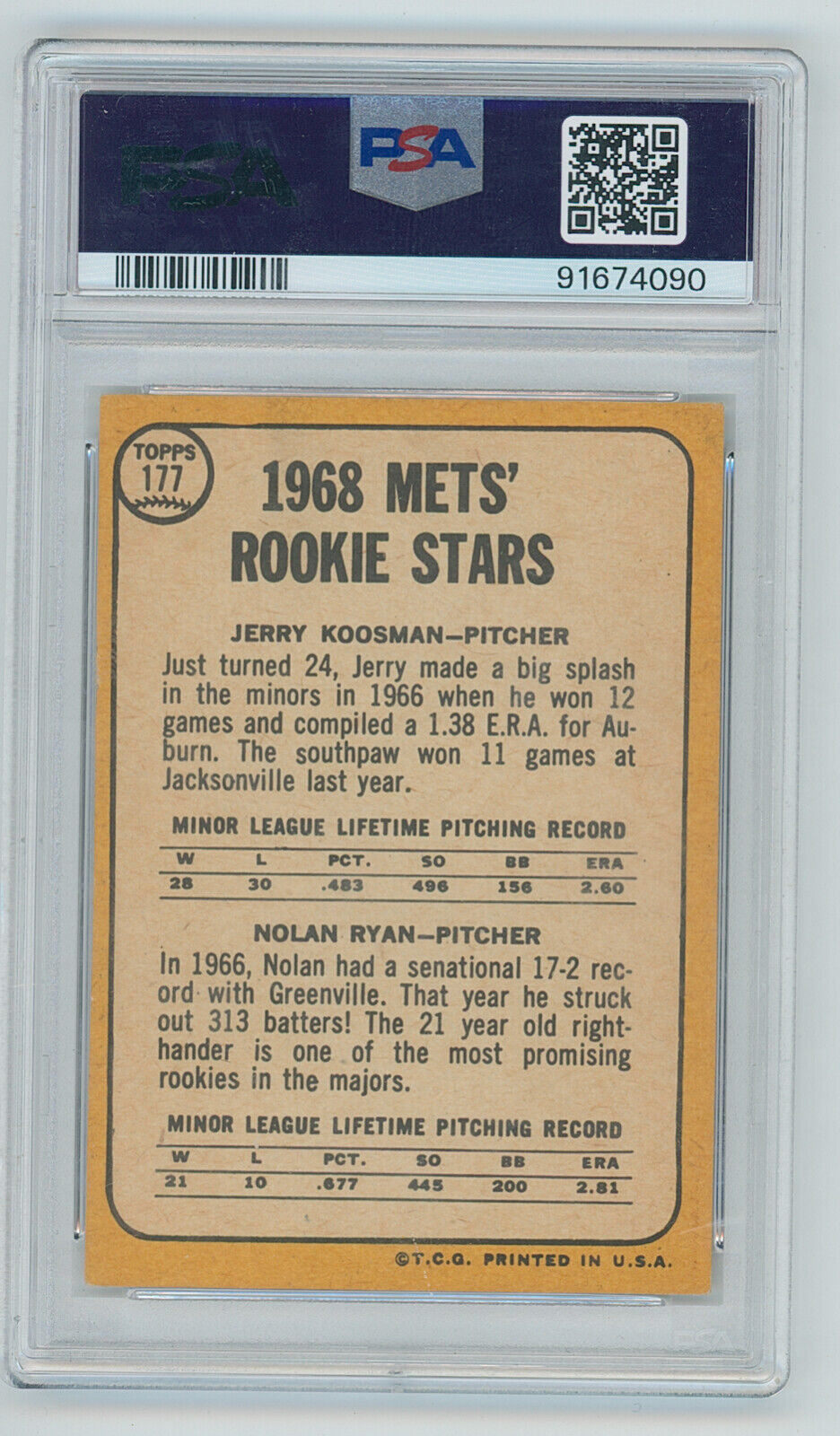 1968 Topps Mets Rookies. Nolan Ryan Jerry Koosman. 