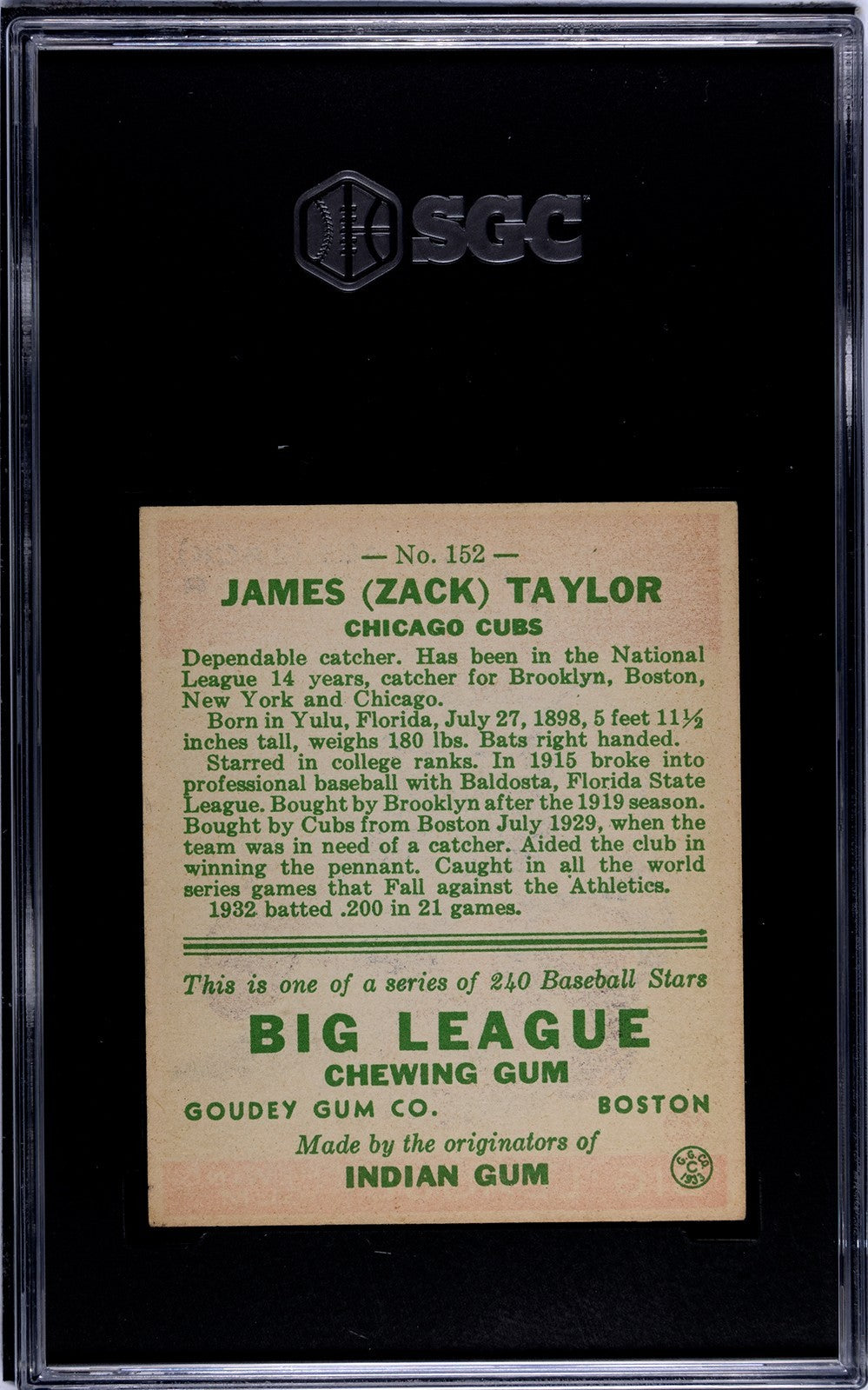 1933 Goudey James (Zack) Taylor 