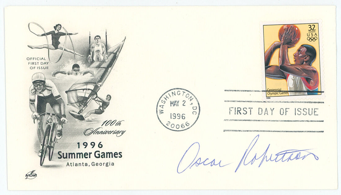 Oscar Robertson Signed 1st Day Cover 100 Years of Olympics. 1996. Auto JSA