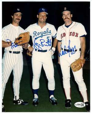 Don Mattingly, George Brett, Wade Boggs Signed 8x10 Photo JSA