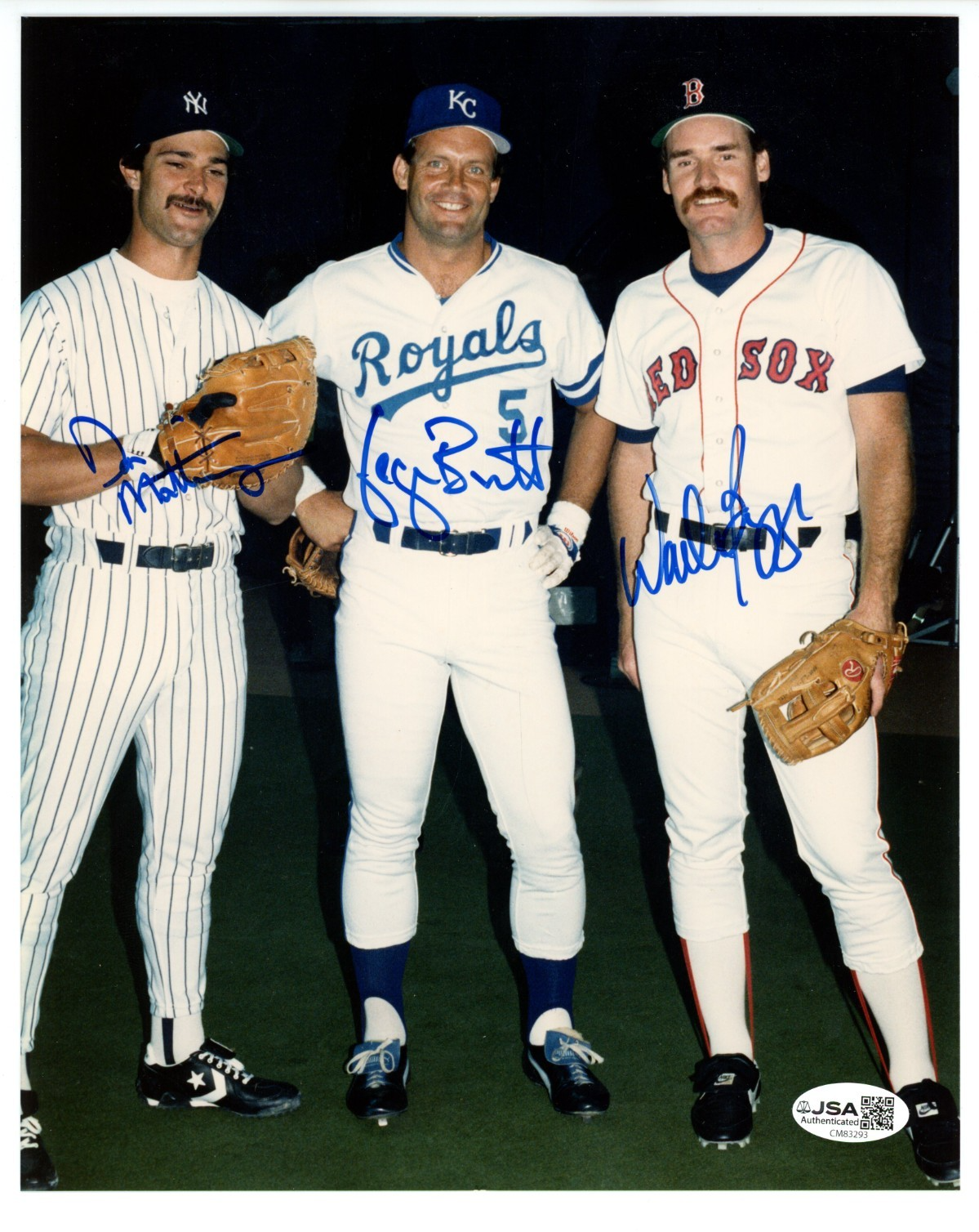 Don Mattingly, George Brett, Wade Boggs Signed 8x10 Photo JSA0