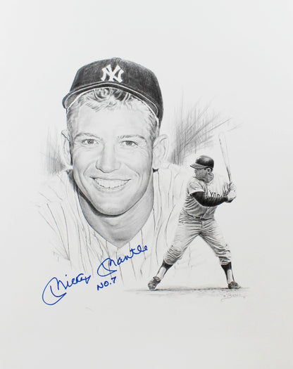 Mickey Mantle Signed &amp; Inscribed Original Art, Banse Drawing. Auto JSA1