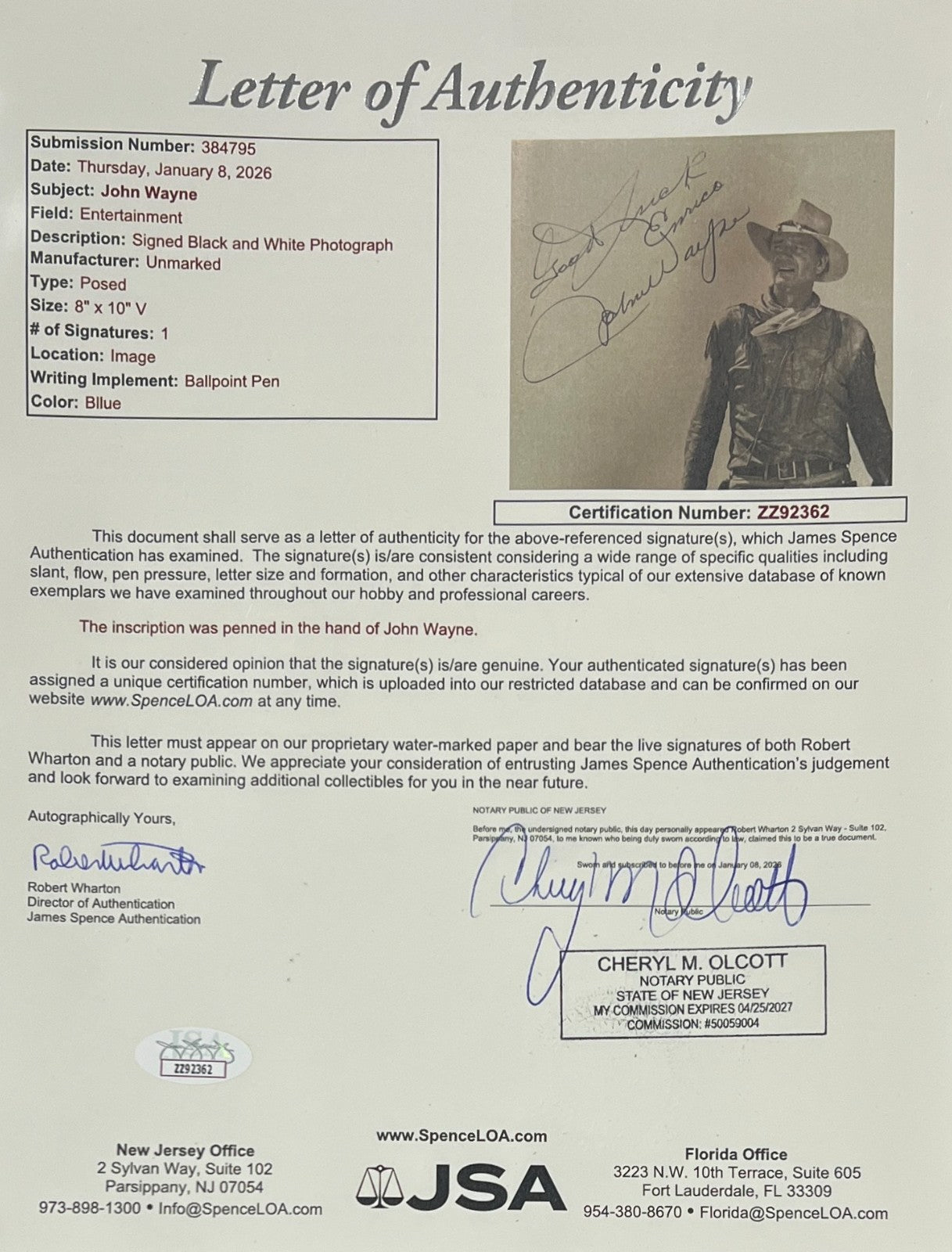 John Wayne Signed 8x10 Photo, The Duke in a Classic Western. JSA4