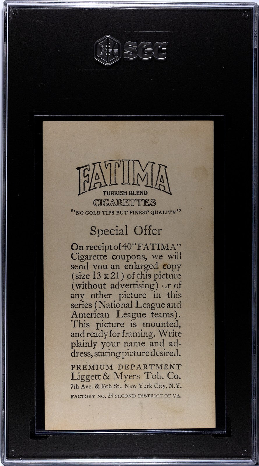 1913 Fatima T200 Washington Americans. Walter Johnson, Gandil, Griffith SGC 31