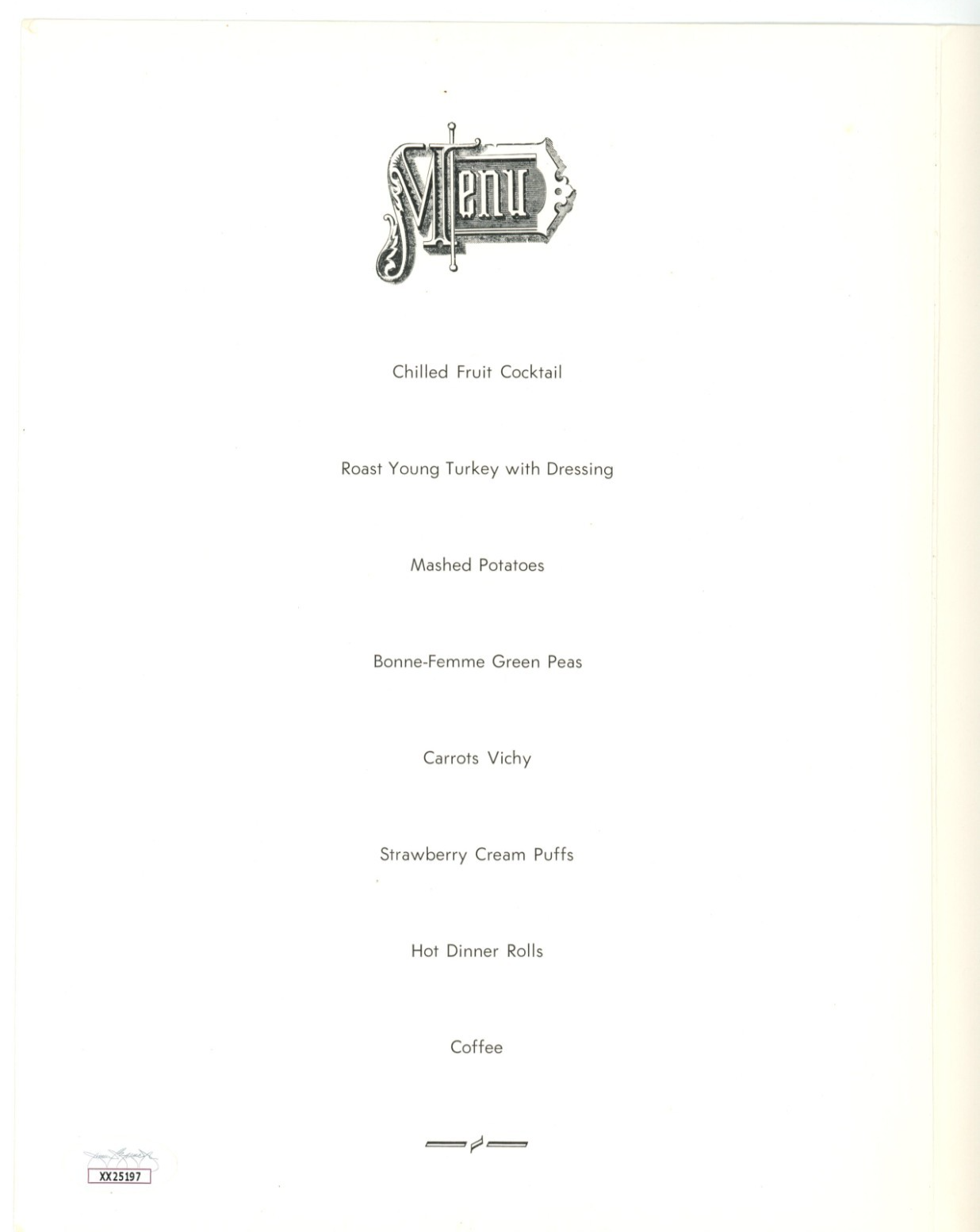 Tim Horton Signed 1965 Dinner Menu Program. Auto JSA2