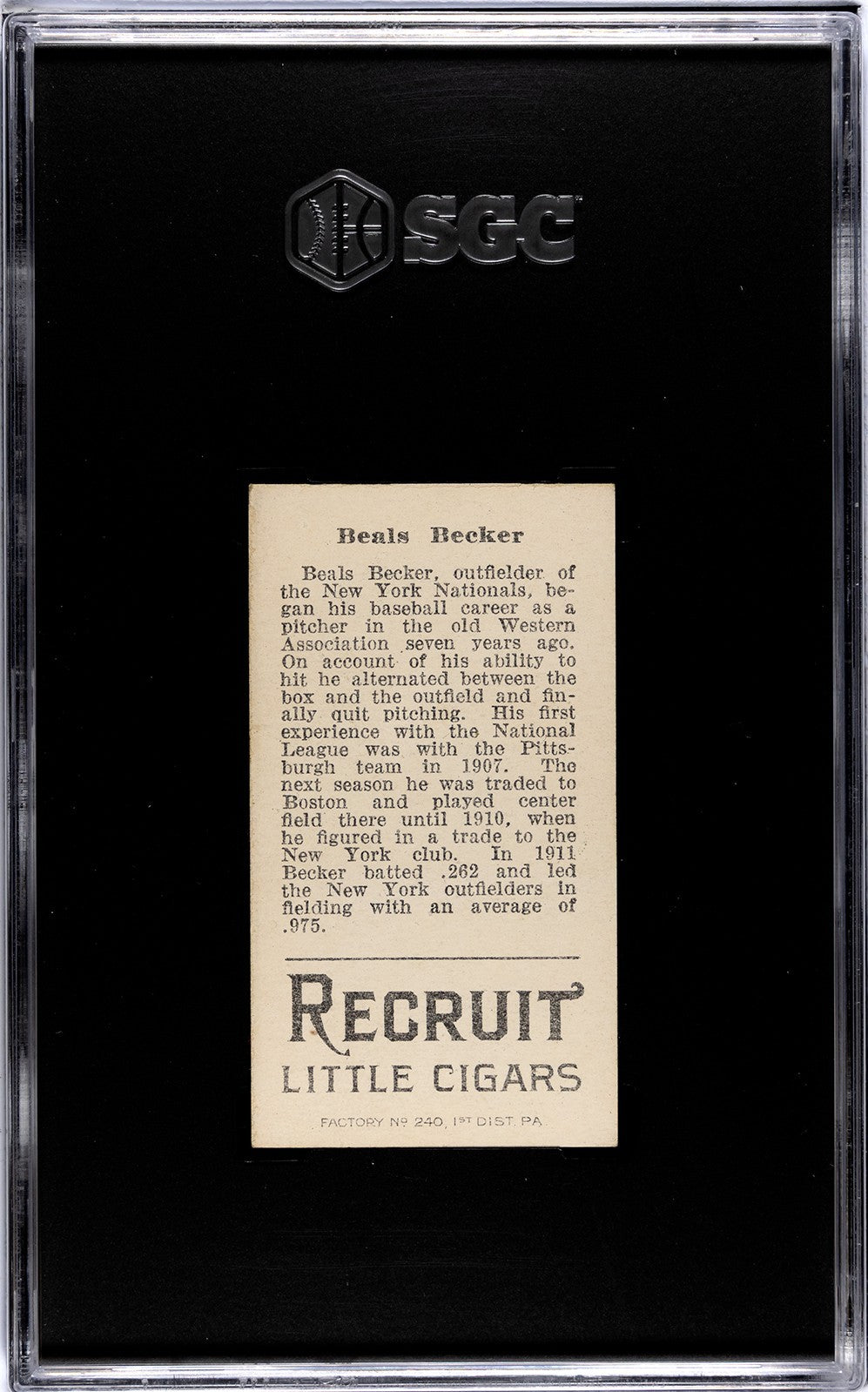 1912 Recruit Little Cigars T207 Beals Becker SGC 61