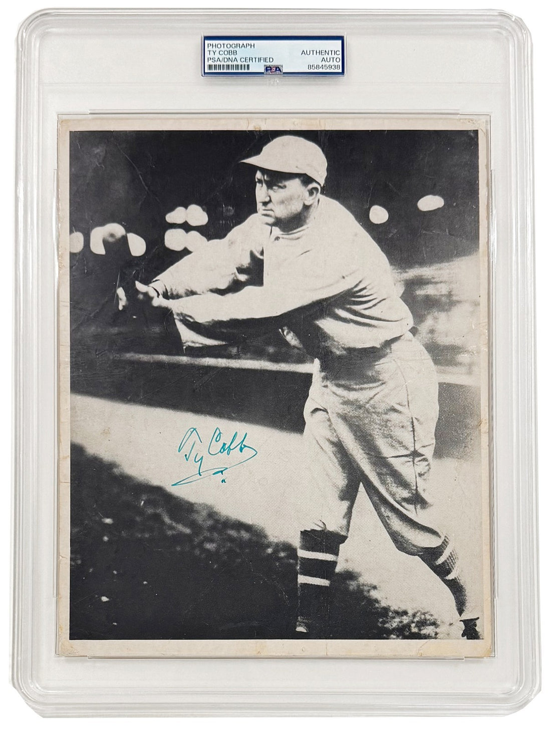 Ty Cobb Signed Photograph. Rare 8x10 Action Photo, Auto PSA0