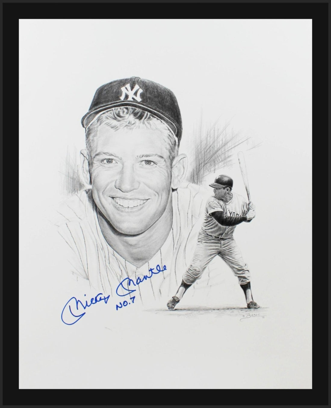 Mickey Mantle Signed &amp; Inscribed Original Art, Banse Drawing. Auto JSA0
