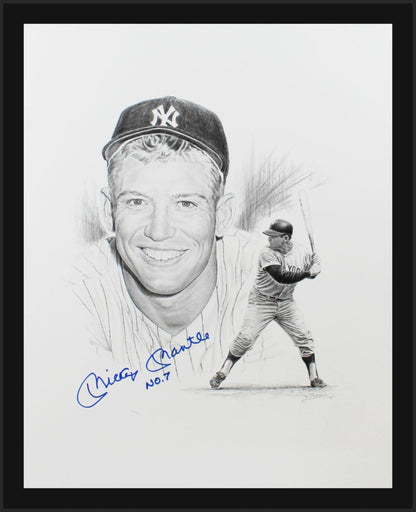 Mickey Mantle Signed &amp; Inscribed Original Art, Banse Drawing. Auto JSA0