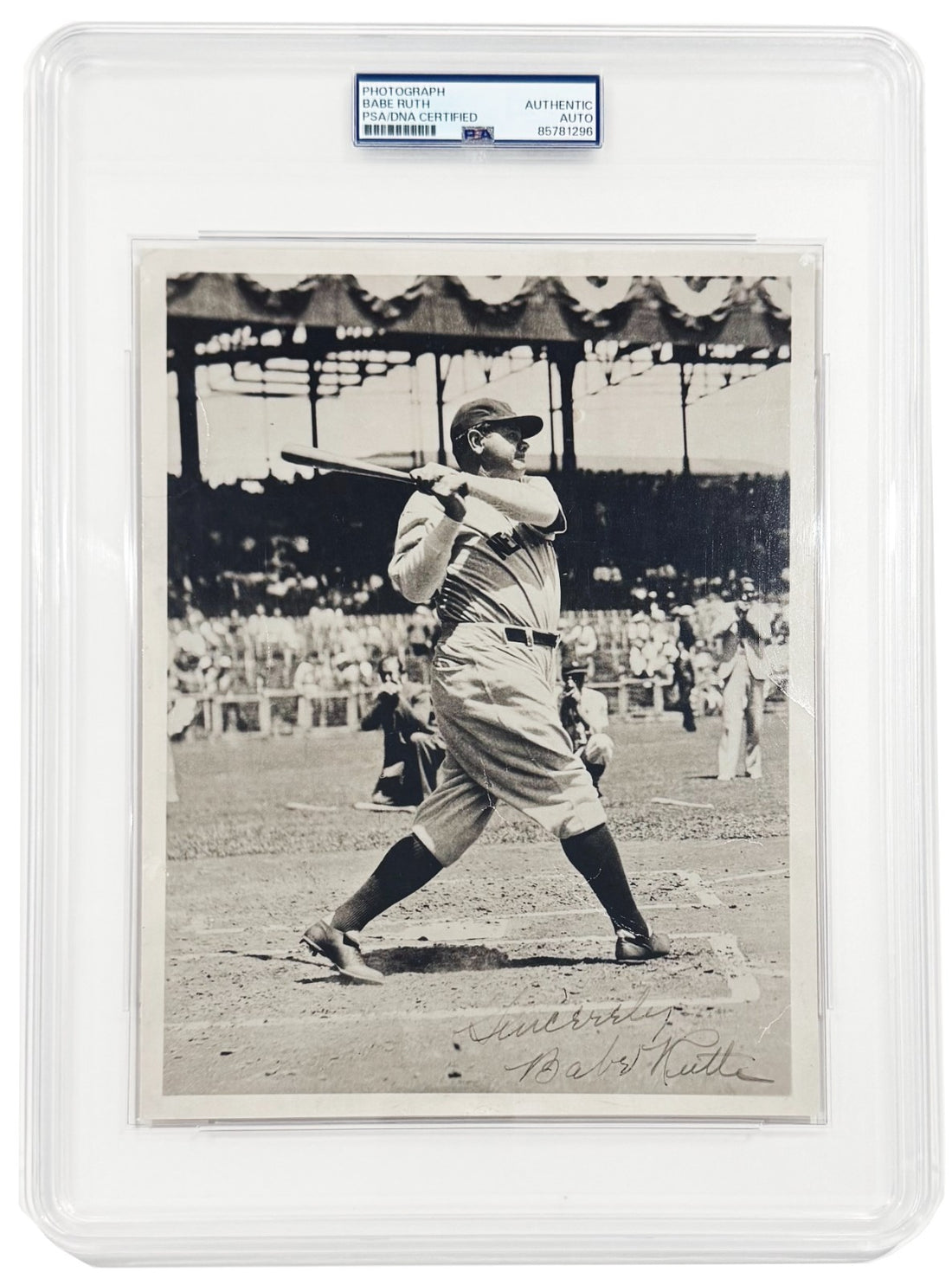 1934 Babe Ruth Signed Photograph, In-Action Homerun Swing. PSA0