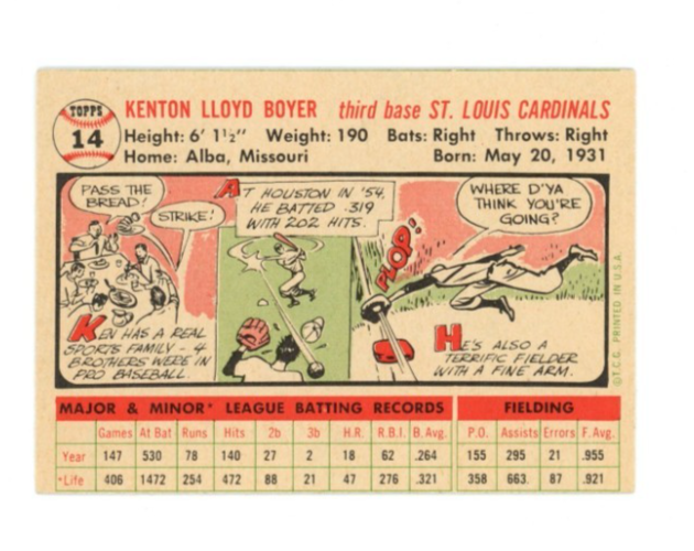 1954 Bowman Ken Boyer White Back1
