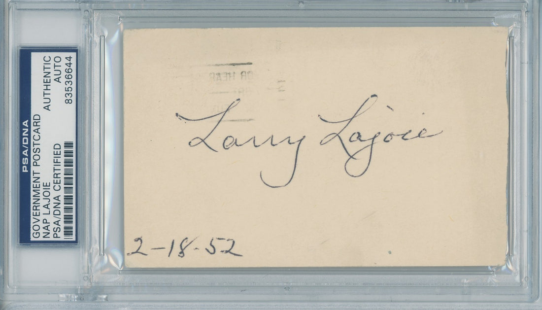 Nap Larry Lajoie Signed 1952 Government Postcard GPC. Auto PSA1