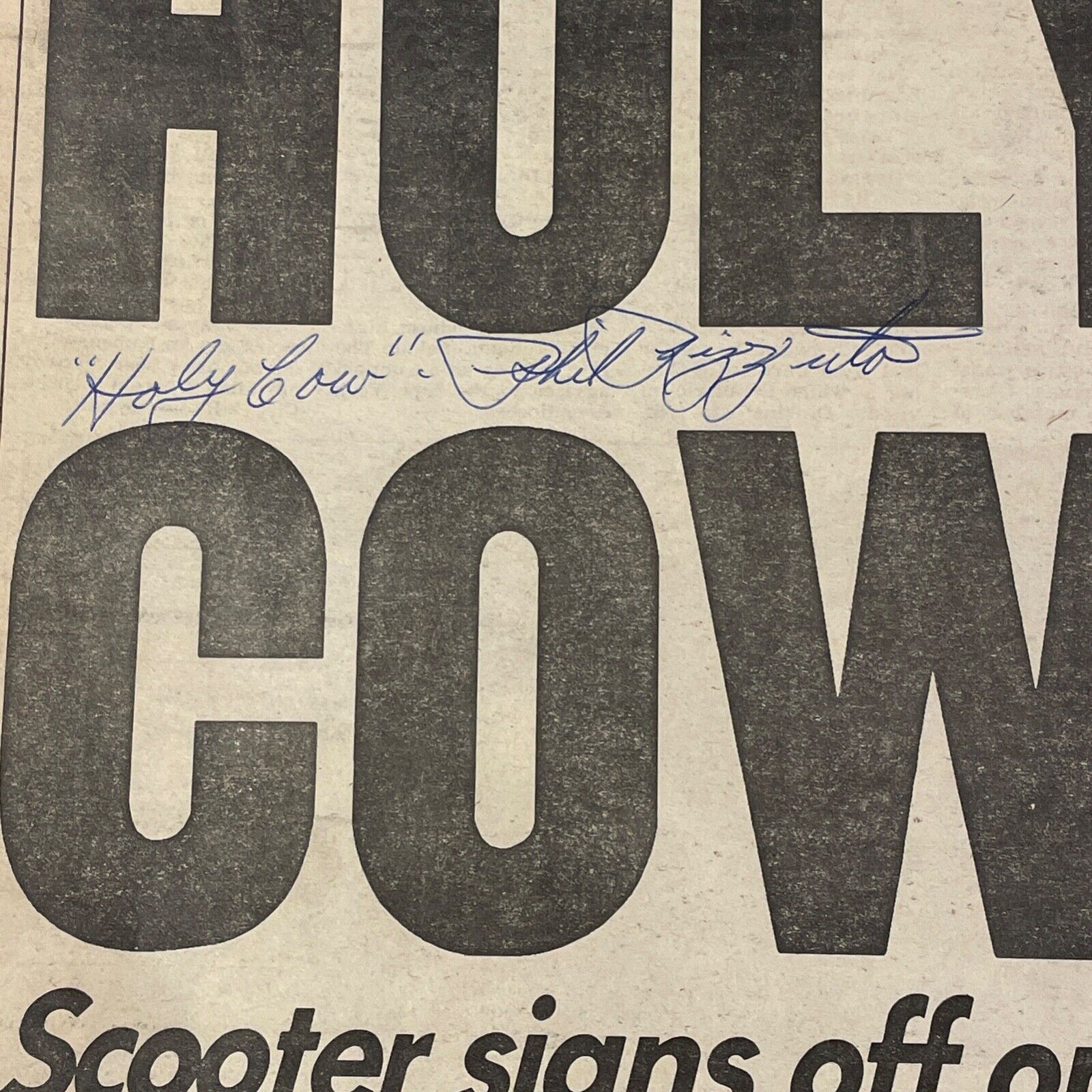 Phil Rizzuto Signed NY Post &quot;Holy Cow&quot; Newspaper. NY Yankees. JSA