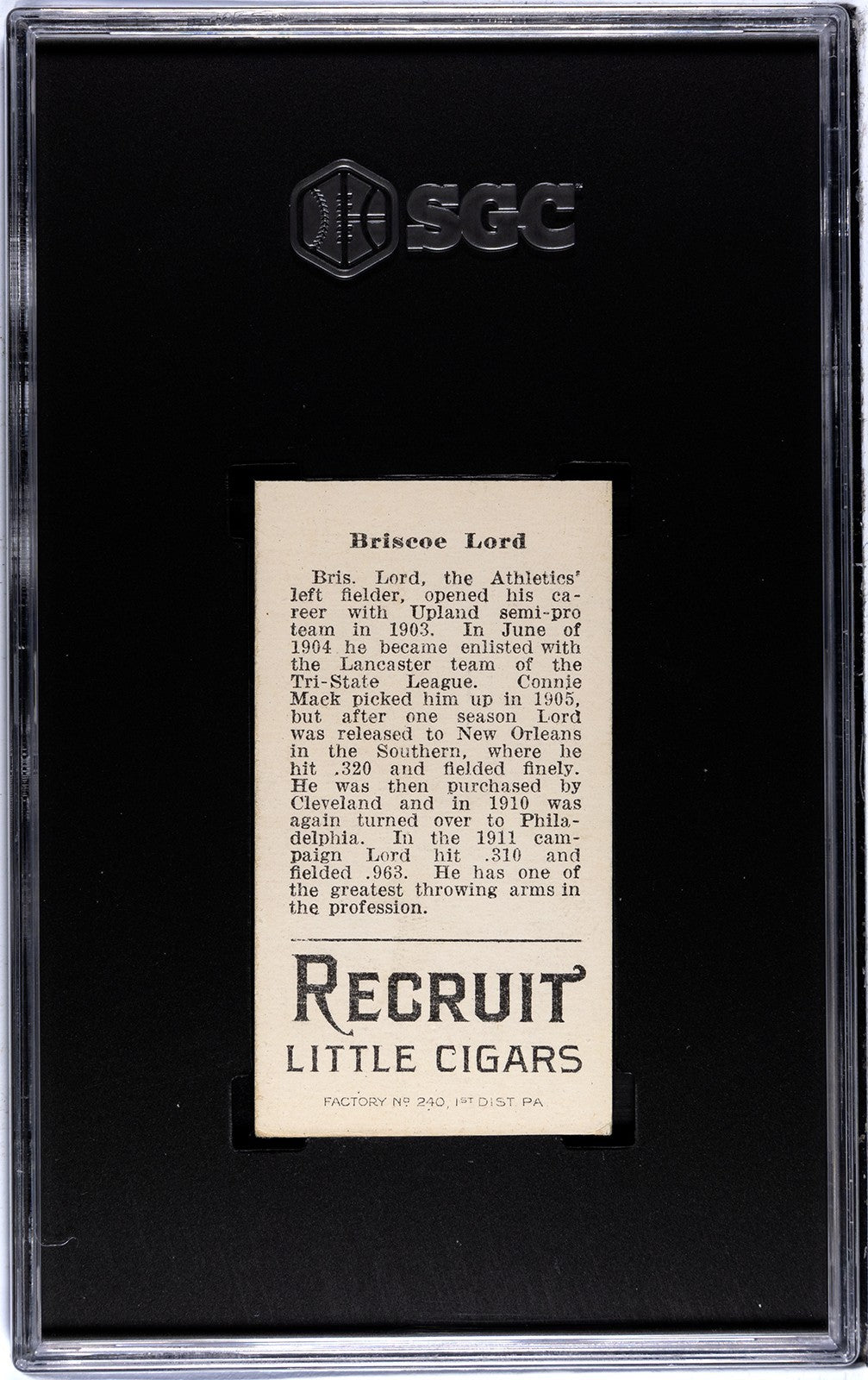 1912 Recruit Little Cigars T207 Briscoe Lord SGC Authentic1
