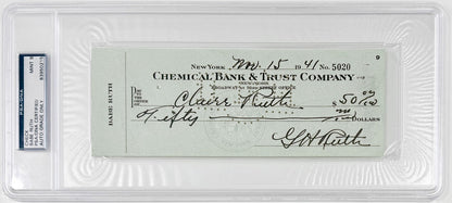 Babe Ruth Signed Check, Outstanding Eye Appeal. Mint Condition. PSA 91