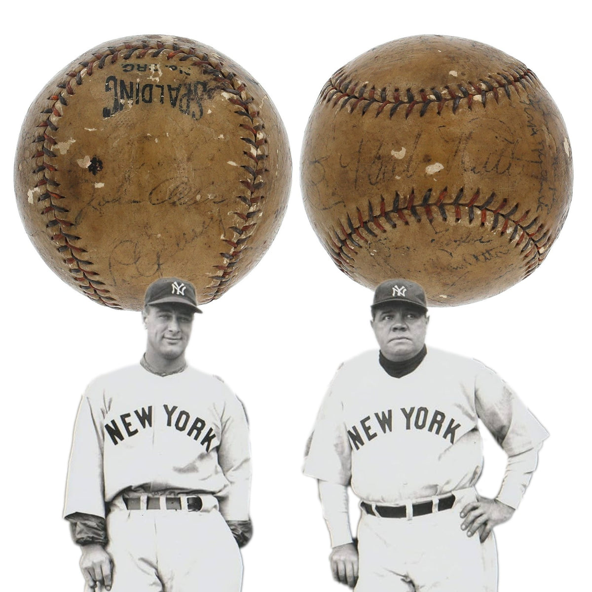1934 New York Yankees Babe Ruth &amp; Lou Gehrig Multi Signed Baseball0