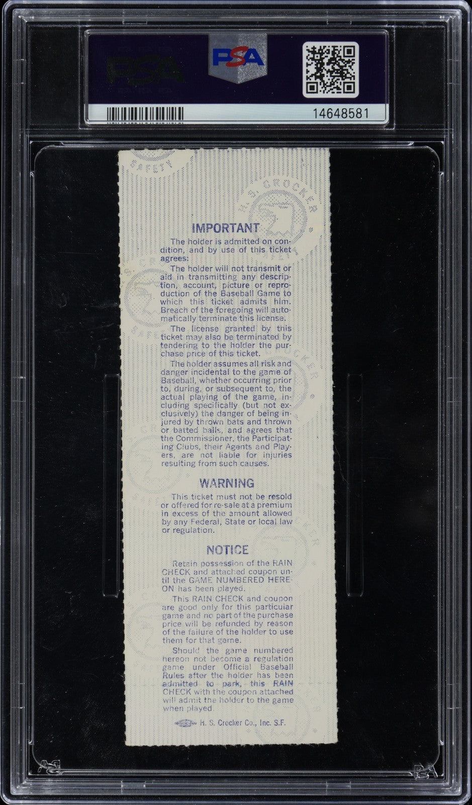 1978 World Series NY Yankees vs. LA Dodgers Game 6 Ticket Stub. PSA NM 71