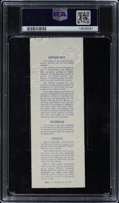 1978 World Series NY Yankees vs. LA Dodgers Game 6 Ticket Stub. PSA NM 71