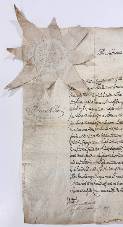 Benjamin Franklin Signed 1787 Land Patent – Constitutional Convention. Auto JSA3