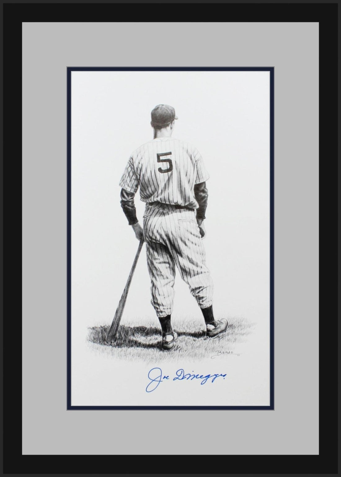 Joe DiMaggio Signed &amp; Inscribed Original Art, Banse Drawing. Auto JSA0