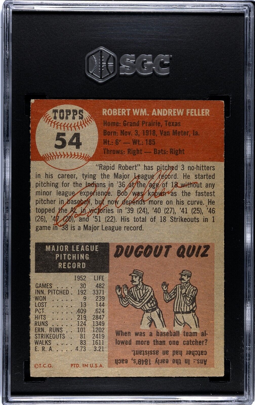 1953 Topps Bob Feller. SGC 4.5