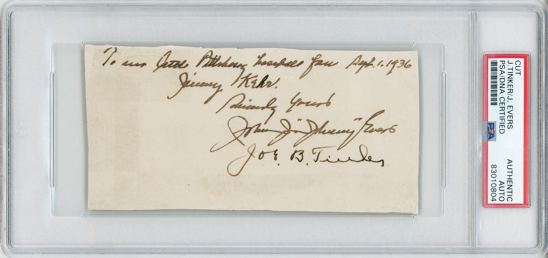Johnny Evers &amp; Joe Tinker Dual Signed Autograph Note, 1936. PSA1