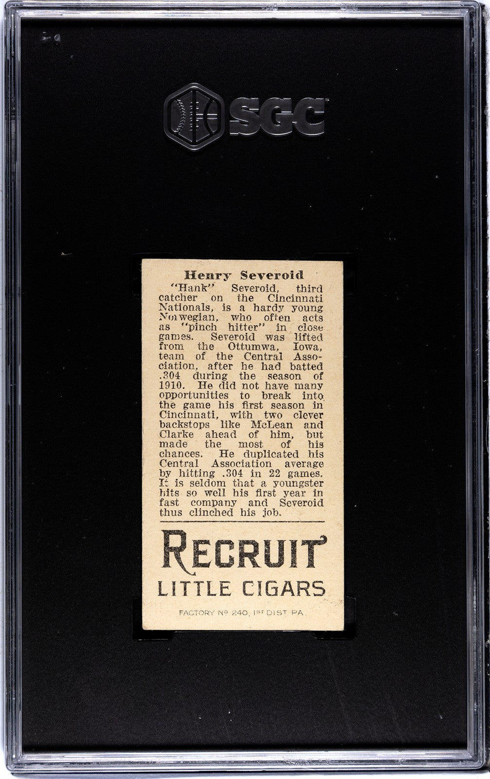 1912 Recruit Little Cigars T207 Henry Severoid SGC 51