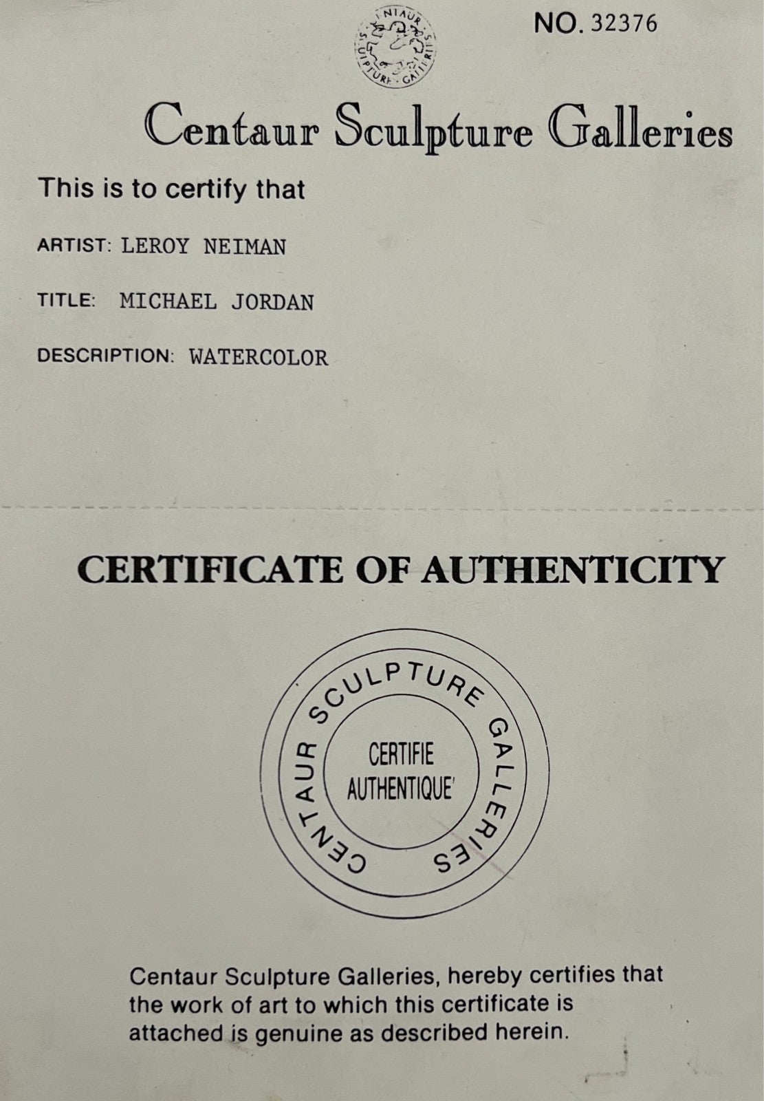 1989 Michael Jordan Original Artwork by LeRoy Neiman, Signed. Unique. PSA3