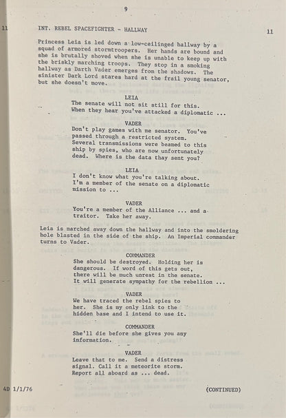Carrie Fisher Signed Star Wars New Hope 1976 Early Draft Script. PSA Gem Mint 106