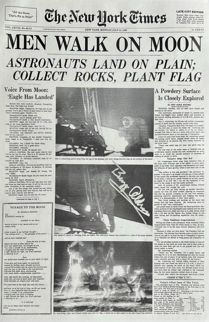 Buzz Aldrin Signed New York Times Cover, July 21 1969. Limited Edition /300. PSA2