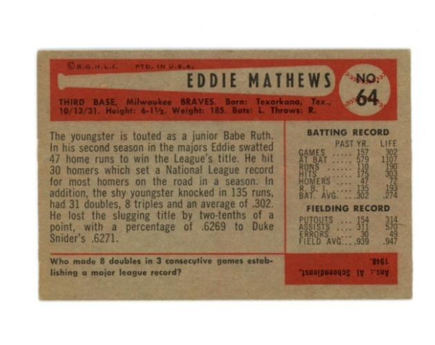 1954 Bowman Eddie Mathews1