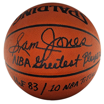 Sam Jones Signed &amp; Inscribed Basketball. JSA COA