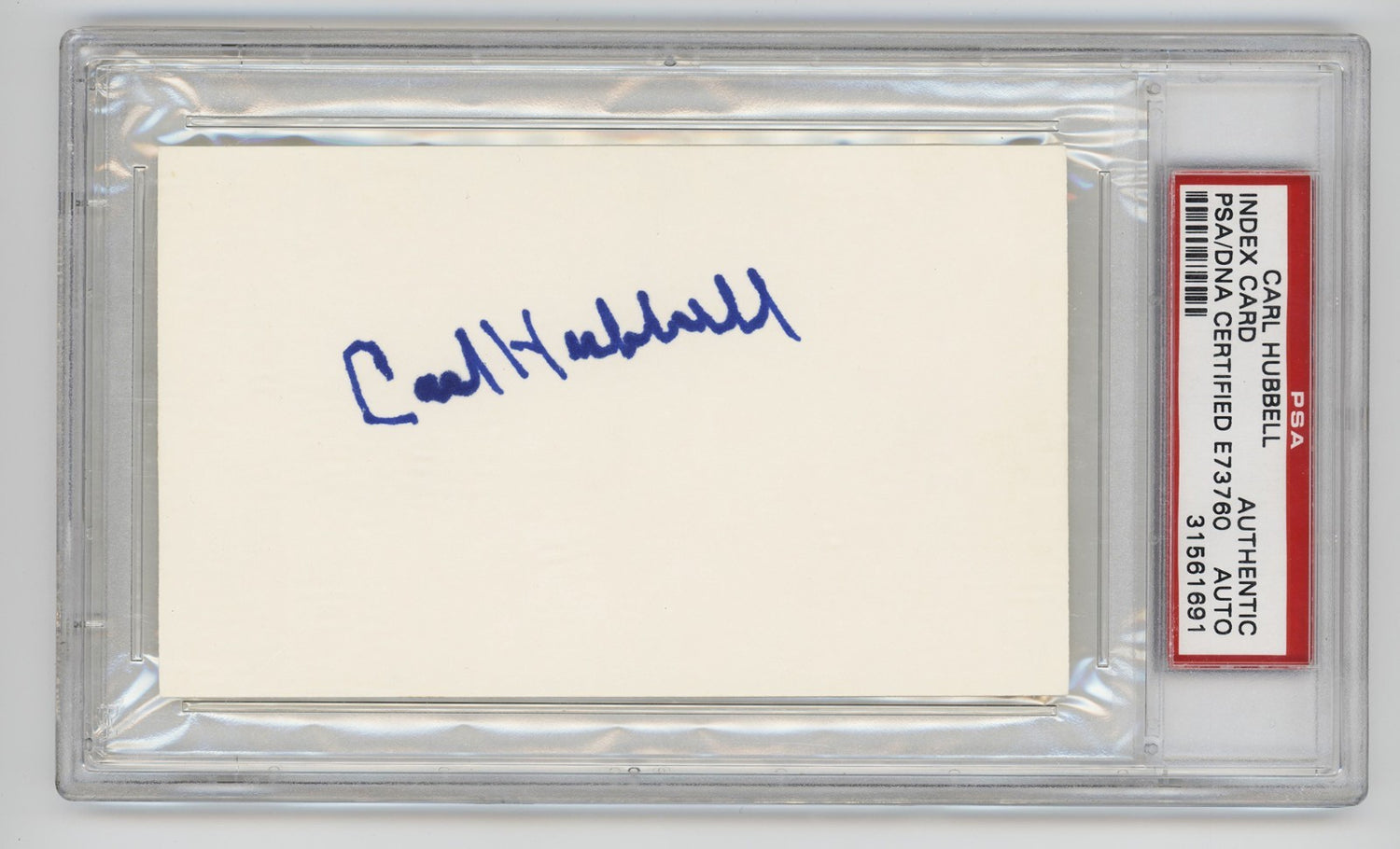 Carl Hubbell Signed Index Card. PSA. New York Giants Hall of Famer0