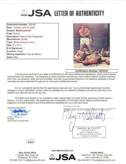 Muhammad Ali Signed Photo, 8x10. KO Sony Liston. JSA1