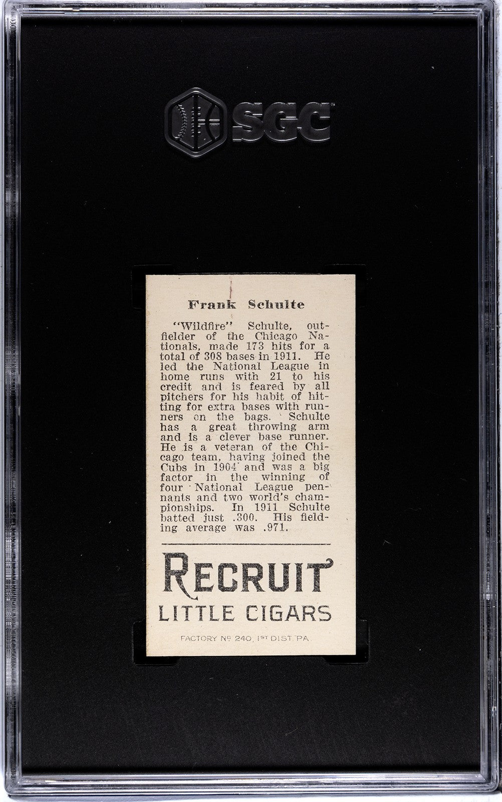 1912 Recruit Little Cigars T207 Frank Schulte SGC Authentic1