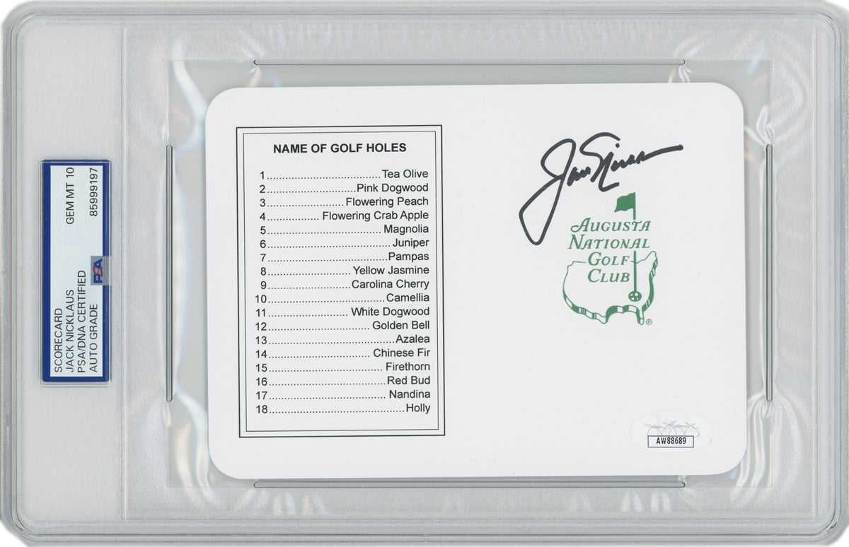 Jack Nicklaus Signed Augusta National Masters Scorecard. Auto Grade PSA 100
