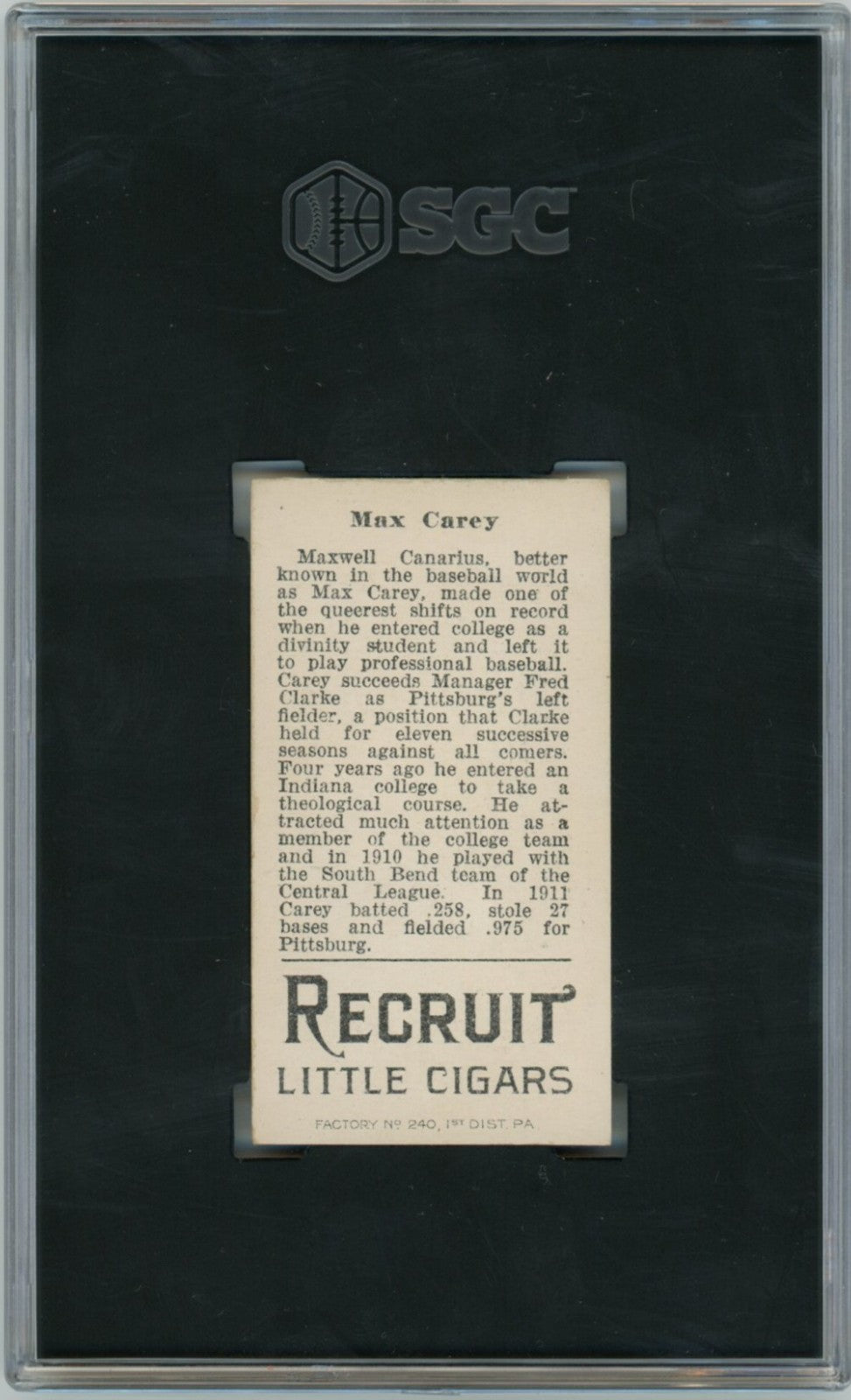 1912 Napoleon Little Cigars T207 Max Carey SGC 61