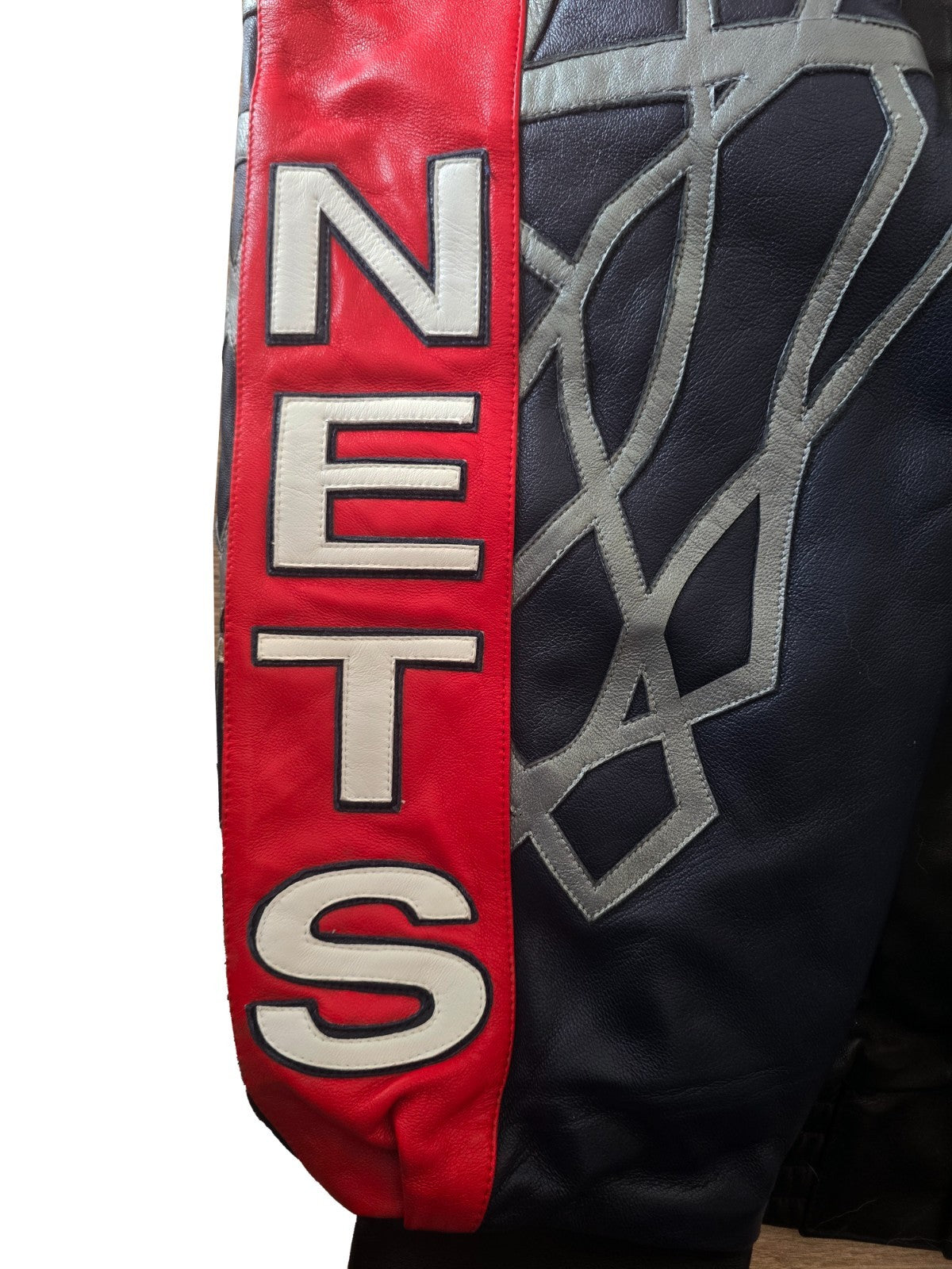 2000s Jeff Hamilton New Jersey Nets NBA Leather Jacket Embroidered Logos1