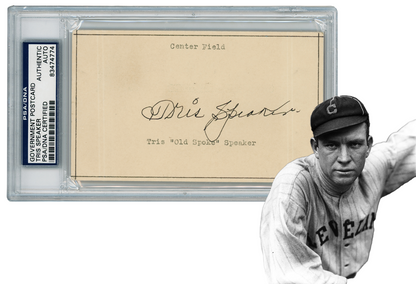 Tris Speaker Signed 1949 Government Postcard, GPC. PSA0