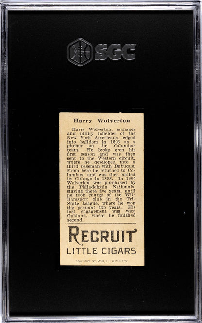 1912 Recruit Little Cigars T207 Harry Wolverton SGC 41