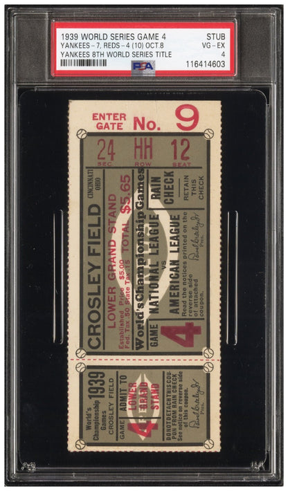 1939 World Series G4 Ticket. Yankees 8th Title, Gehrig&