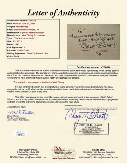 Walt Disney Signed Autograph Display. "Best Wishes" Inscribed Signature. JSA LOA2