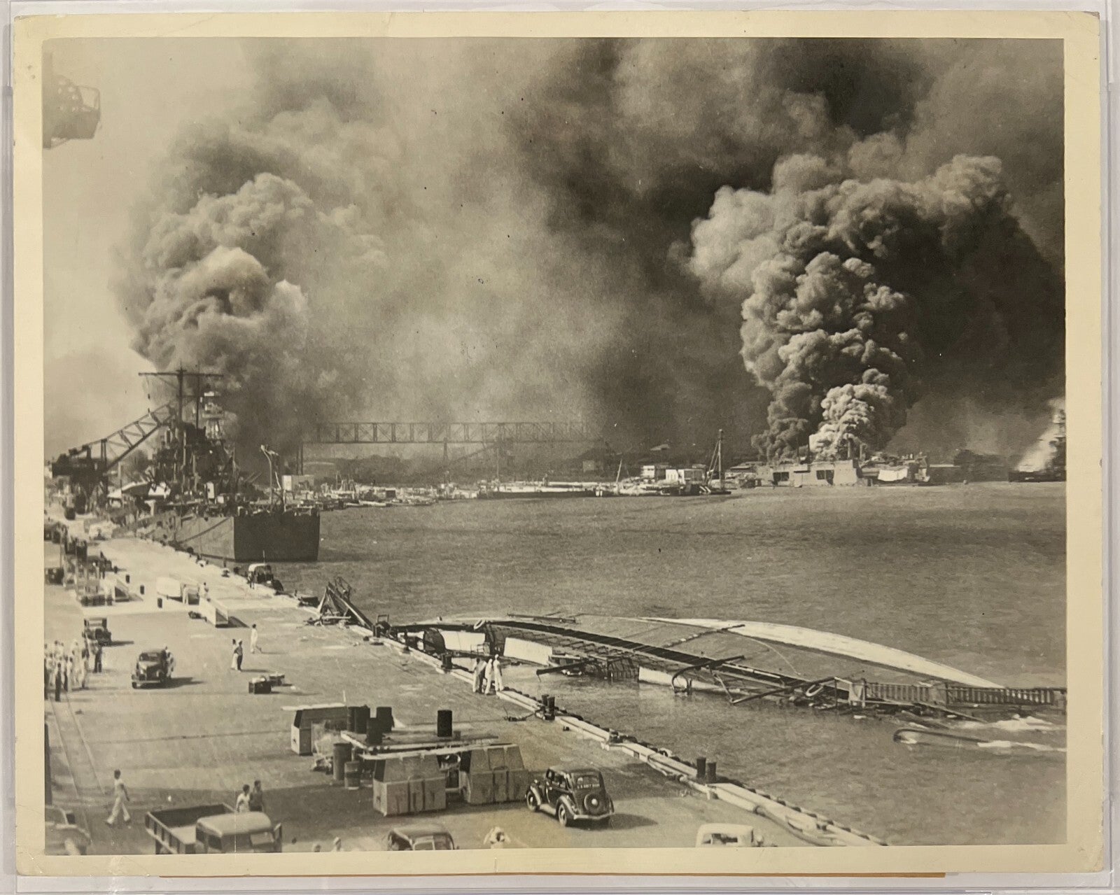 The Bombing of Pearl Harbor, Smoke Fills Hawaiian Sky. PSA Type 1 Original Photo2