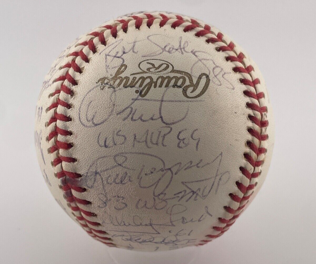 World Series MVP Signed Inscribed Baseball. Jeter, Reggie. 24 Sigs, LE /125. JSA1