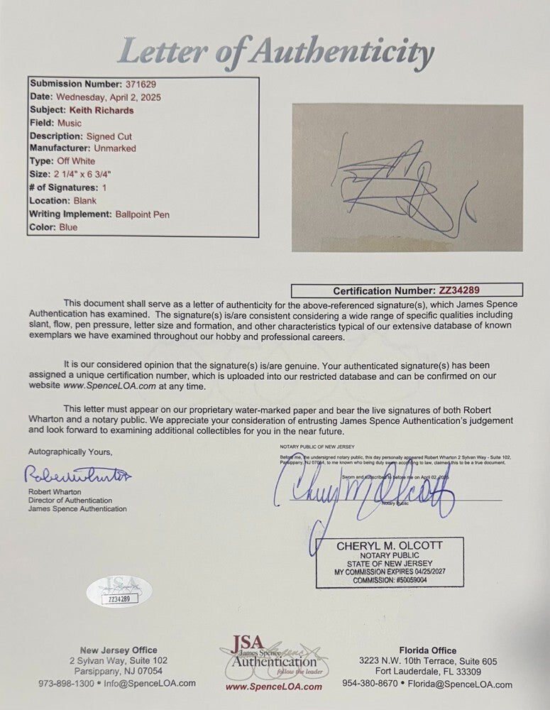Keith Richards Signature, Rolling Stones Signed Autograph. JSA1