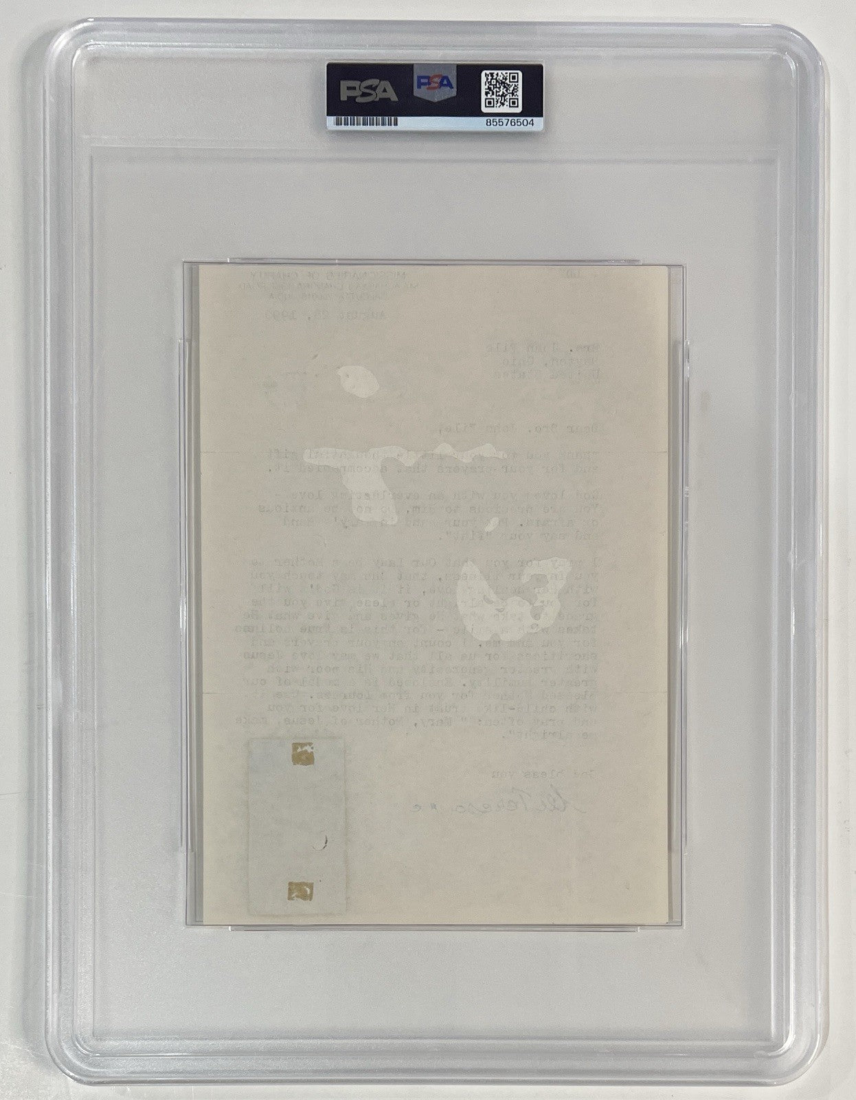 Mother Teresa Signed Letter From Calcutta India. God Loves You,  Holy Mary. PSA3